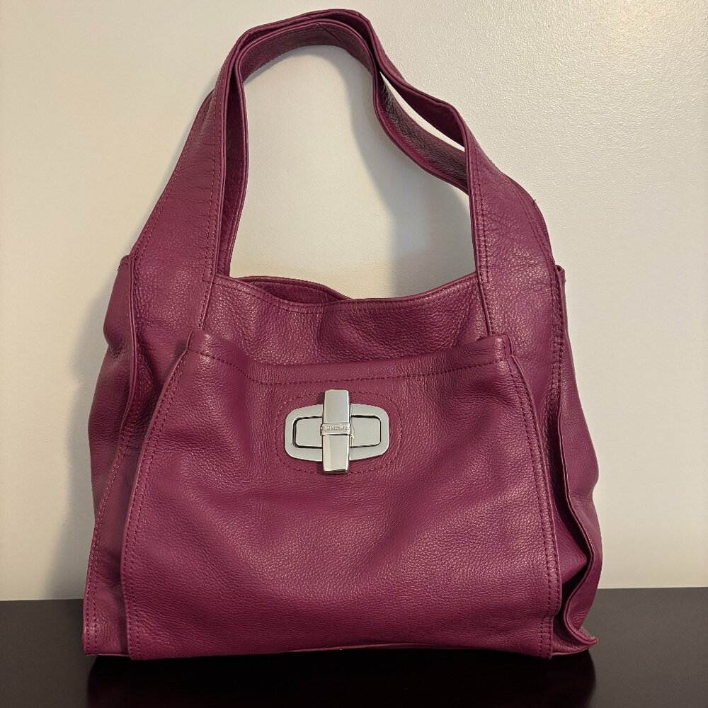 B Makowsky Purple Leather Shoulder Bag